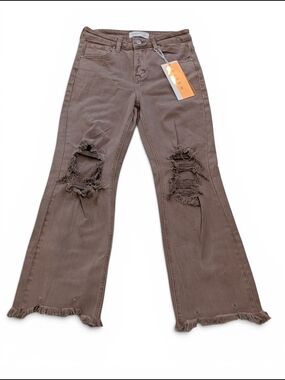 Risen Frayed Hem Distressed Flare Jeans in Mauve NWT Size 3  26" Waist